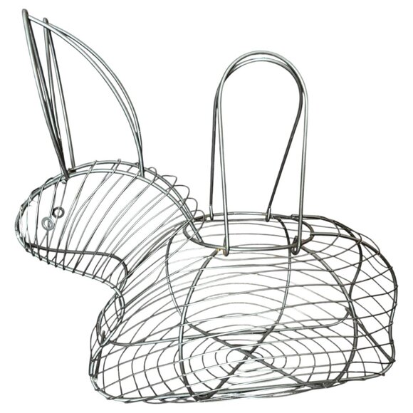 Vtg Wire Bunny Basket Moving Handles Egg Gathering Cottagecore Easter Decor - Picture 4 of 9